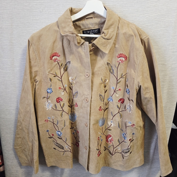 dialogue 12 vintage leather suede embroidered boho shirt jacket - Picture 3 of 9